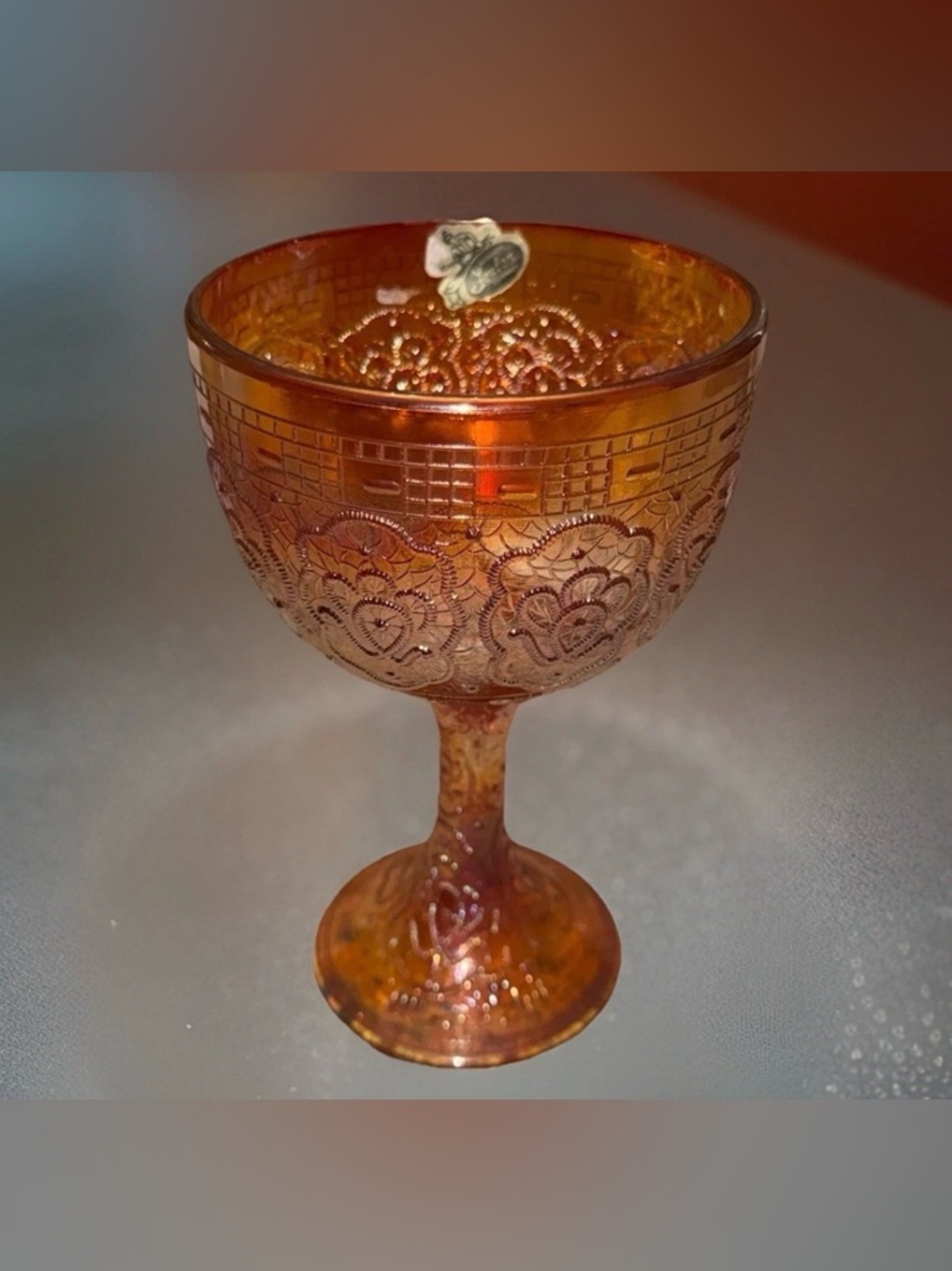 Vtg Fenton Amberina Carnival Glass Persian Medallion Chalice Goblet Loving Cup 2